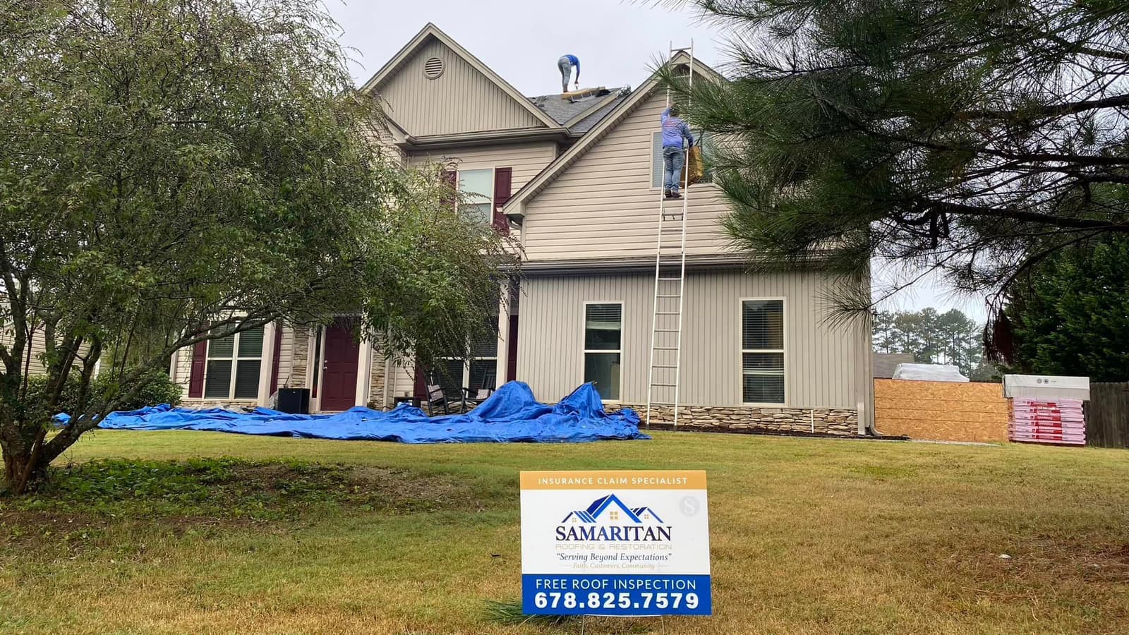 Samaritan Roofing team on a residential roof in Lumpkin County GA